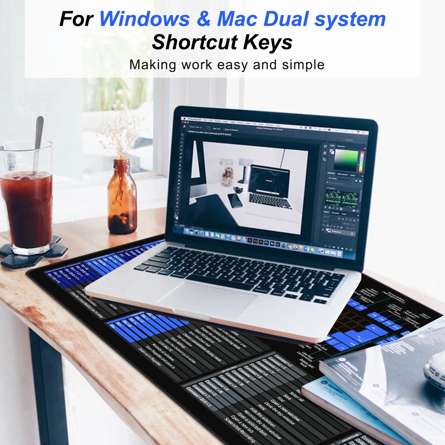 EXCO Mac OS & Windows Shortcuts Mouse Pad – Large Non-Slip Desk Mat