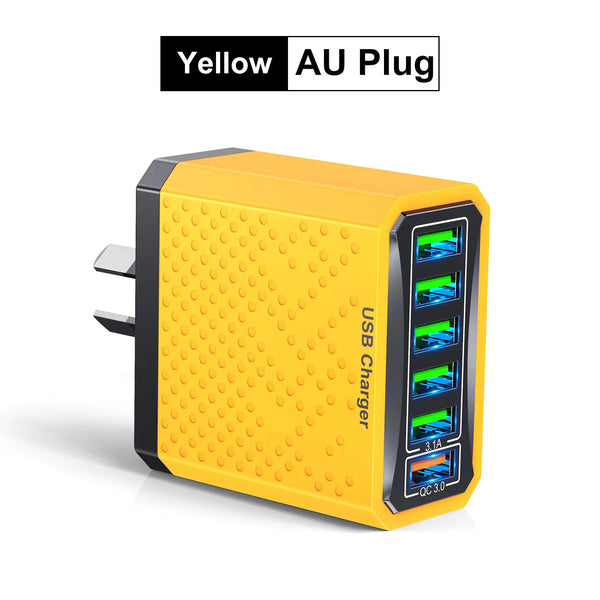 AU Plug 6-in-1 USB Fast Charger – 6-Port Multi-Charger with QC 3.0