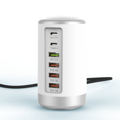 65W 6-Port Fast Charging Adapter - USB, QC3.0 & Type-C Charger